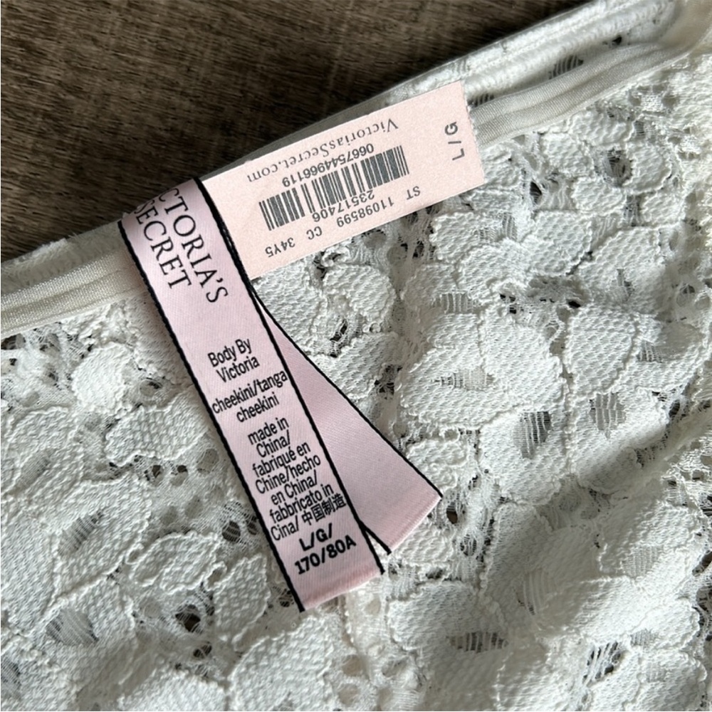 NWT Victoria's Secret Body By Victoria Lace Cheekini Panty White Lace Panty L - Picture 3 of 5